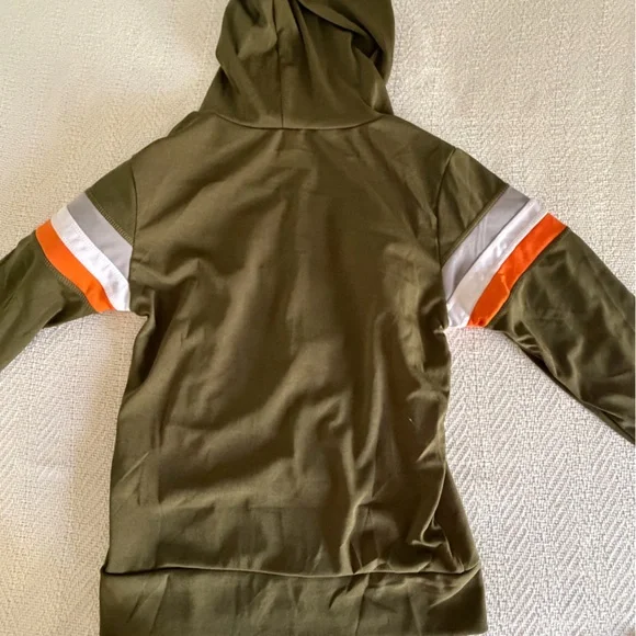 AQ Sports Women's Poly Stripe Zip Front Hoodie with Orange and Withe Stripes - Picture 4 of 11